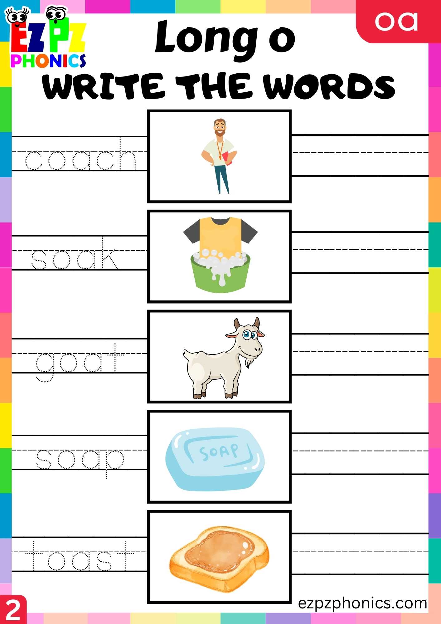 Group2 OA Words Write The Words Long O Phonics Worksheet